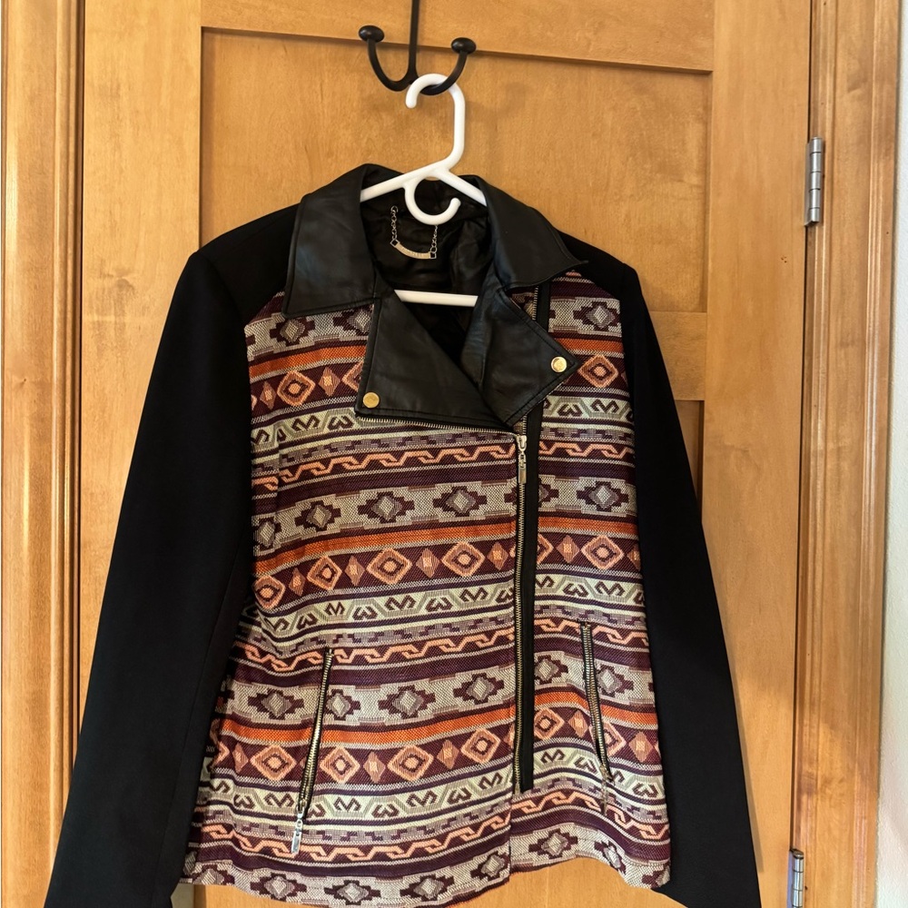 Paparazzi Black Leather Jacket with Tribal Print